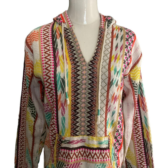 Beach by Exist Women's Medium Hooded Pullover Top Aztec Pattern 100% Cotton - Picture 10 of 12